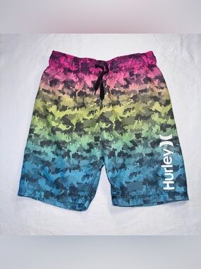 Hurley size 5/6 boys camo rainbow Swim board Shorts